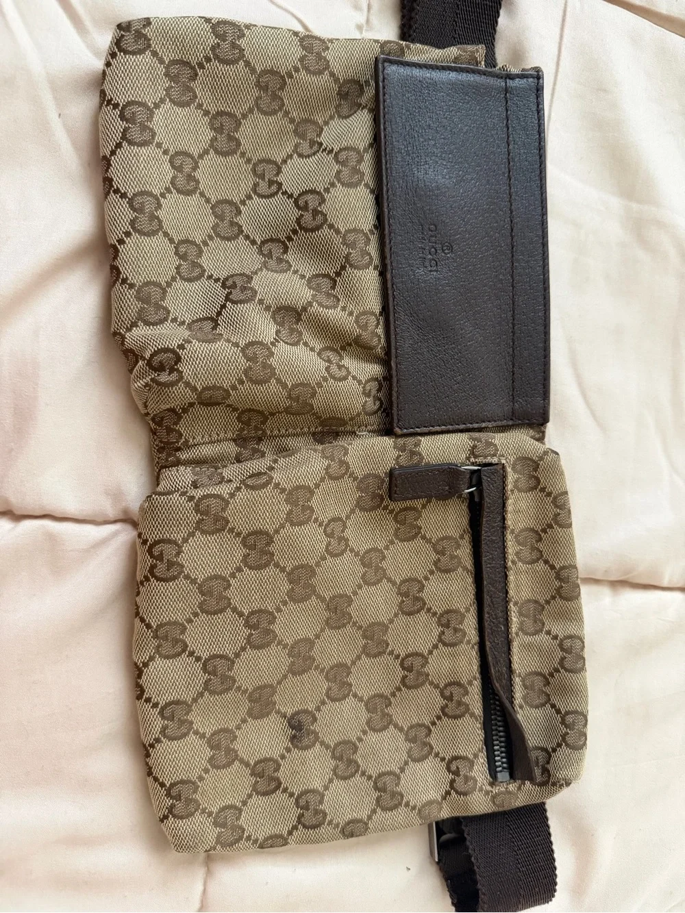 Gucci Beige/Brown GG Canvas Belt Bag with Dark Brown Strap